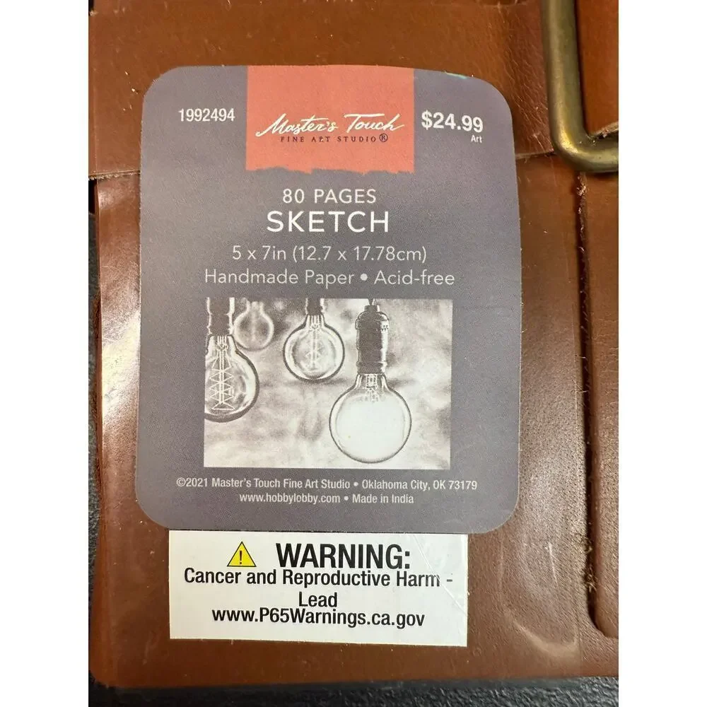 Master's Touch 5x7 Inch 80 Page Handmade Paper Sketch Book Leather Strap Holder